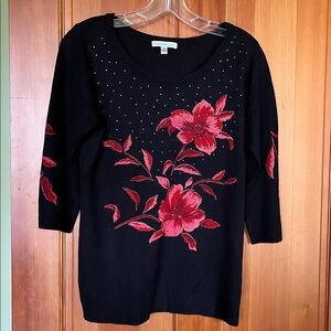NWOT Elegant Floral Knit Top, medium petite